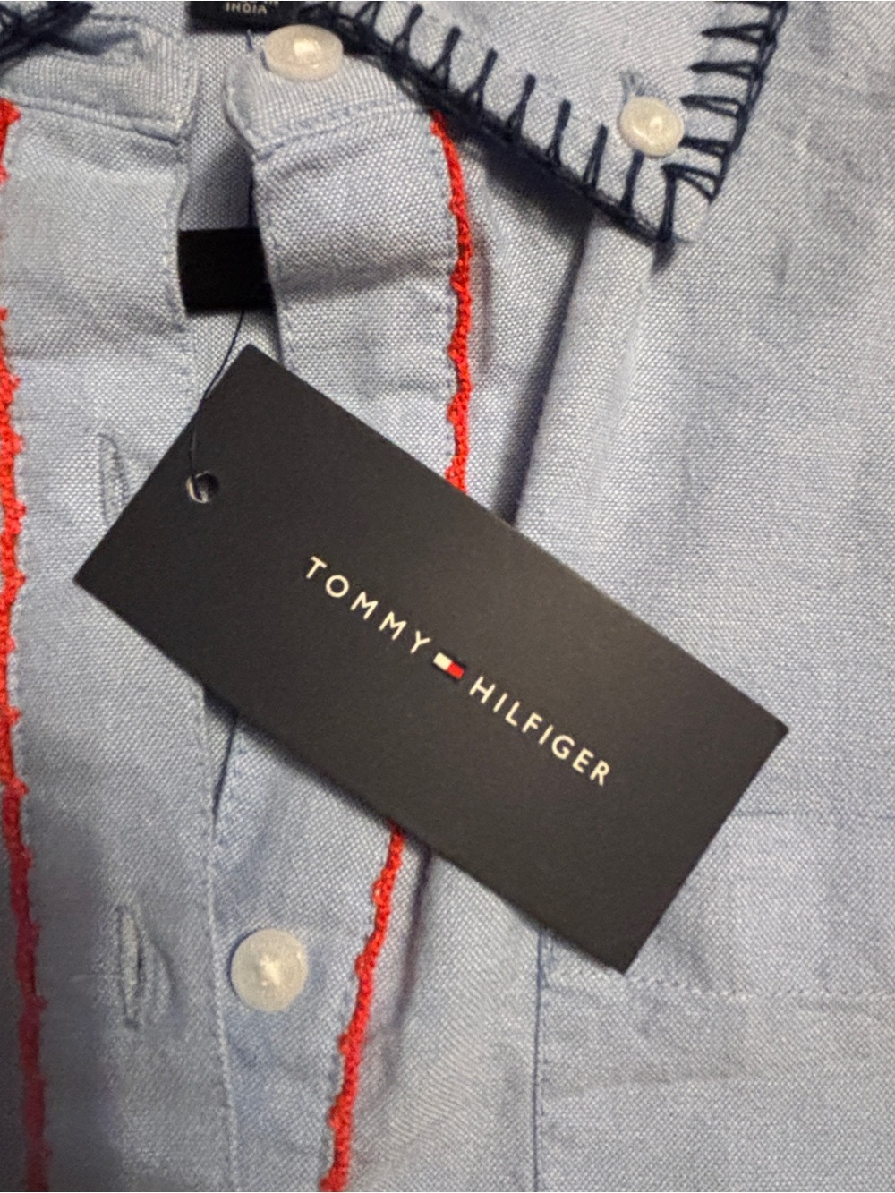 Tommy Hilfiger Light Blue Embroidered Casual Button-Down Dress, small - Picture 7 of 8